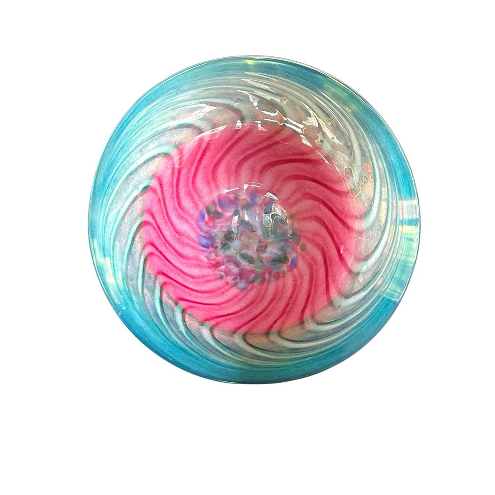 Bermuda Glass Blowing Studio Teal Pink Handblown Art Glass Centerpiece 12" EUC